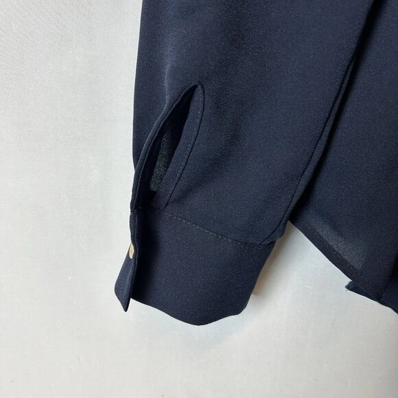 Ann Taylor Roll Tab Long Sleeve V-Neck Blouse Women's Size Medium Navy - Picture 7 of 12